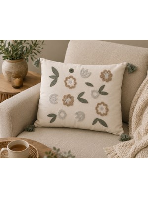 Fuens Punch Nakışlı Kırlent Kılıfı Yüksek Kalite Keten Kumaş - 43*43 cm PUNCH052