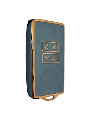 Aesco Autohan Keys Lüks Anahtar Kılıfı, Clio E-Tech, Austral, Megane E-Tech, 4 Buton, Gri-Altın