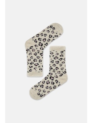 Suwen Fluffy Leopar Desenli Soket Çorap