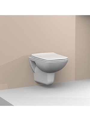Turkuaz Seramik Duru Asma Klozet 7T0185.02 Yavaş Kapanan Kapaklı Duvara Monte Kanalsız Model