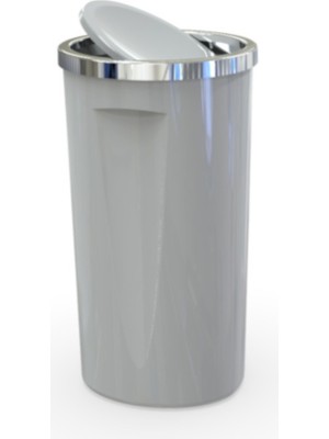 Primanova Lenox Gri Banyo Çöp Kovası 35 Litre Plastik Krom Çerçeveli Modern Tasarım