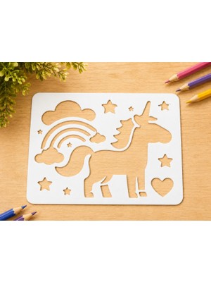 Bezos 3D Baskı Unicorn ve Gökkuşağı Çizim Şablonu - Desen Kalıbı - Beyaz