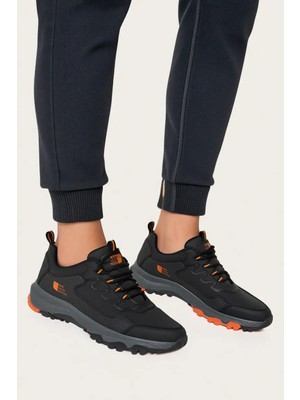 Muggo Unisex Trekking Outdoor Sneakers Ayakkabı Suni Deri Kalın Taban Siyah Renk