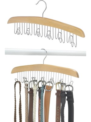 Binbirreyon Kemer Askısı Ahşap Kravat Aksesuar Askısı 12 Kancalı 40CM Natural DE038