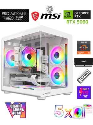 Zeiron Mini X50 AMD Ryzen 5 7500F-MSI A620M-B/Geforce RTX 5060 X2 ICE/512GB M.2/16GB DDR5 Beyaz-Oem Oyuncu Paket