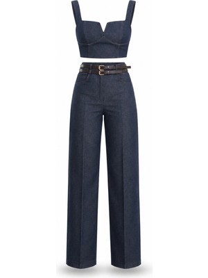 5in1Canpolat Indigo Çift Kemerli Büstiyer Pantolon Takım
