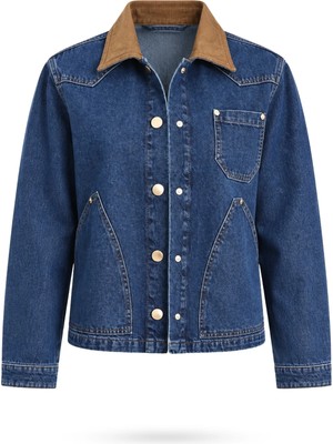 5in1Canpolat Mavi Kadife Yakalı Denim Ceket 5509