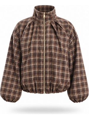 5in1Canpolat Haki Dik Yaka Ekose Bomber Ceket 9784