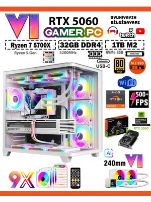 Zeiron Mirage X50 Pro White⚡RTX5060⚡8GB ∣ R7 5700X ∣ 32GB RAM ∣ 1TB M.2 SSD Sıvı Soğutmalı Oyun Bilgisayarı