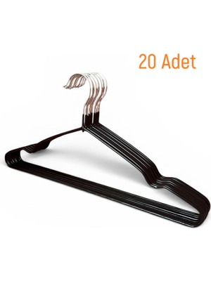 Ezmk Ev Gereçleri Siyah Kaydırmaz Silikon Kaplı, Metal Elbise Askısı, Pantolon Askısı, 40 cm, 20 Adet