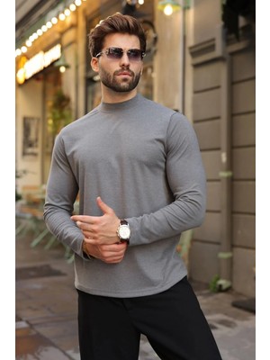 Madmext Füme Yarım Balıkçı Yaka Slim Fit Erkek Sweatshirt E7202