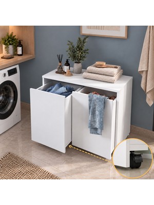 Rani Mobilya Rani KC127 Tekerlekli Kirli Çamaşır Dolabı Beyaz