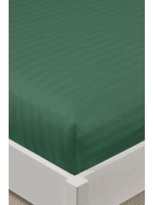Varol %100 Pamuk Saten Stripe Battal Boy (King Size) Lastikli Çarşaf Takımı – 30 cm – 2 Yastık Kılıfı – 200X200CM - Yeşil