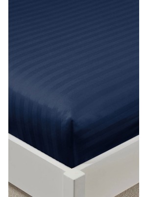 Varol %100 Pamuk Saten Stripe Tek Kişilik Lastikli Çarşaf Takımı – 30 cm – 1 Yastık Kılıfı – 120X200CM - Lacivert