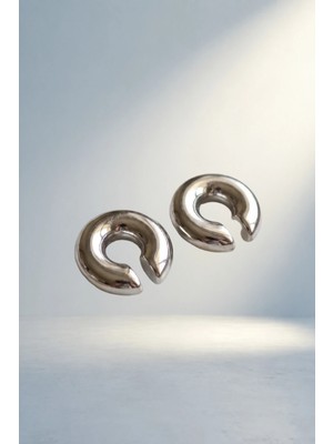 Birsence Şık Çiftli Earcuff Küpe Gümüş Renk Çelik
