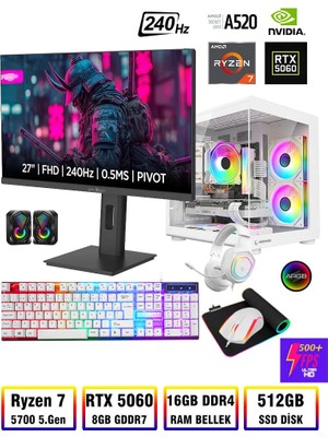 Zeiron Damage X40 Ryzen 7 5700 16GB Ram 512GB M.2 Nvme SSD RTX5060 8GB 27" 240Hz Oyuncu Masaüstü Bilgisayar