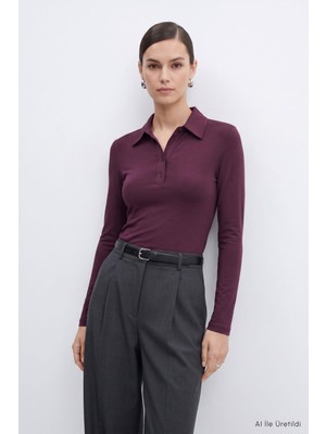 Rays Polo Yaka Uzun Kol Bluz 8222A Mürdüm