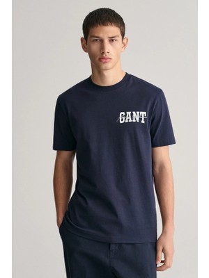 Gant Saf Pamuk Regular Fit Bisiklet Yaka Erkek Tişört 433.L Lacivert