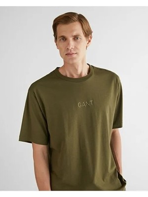 Gant Saf Pamuk Oversize Fit Bisiklet Yaka Erkek Tişört %100 Pamuk Haki Xl