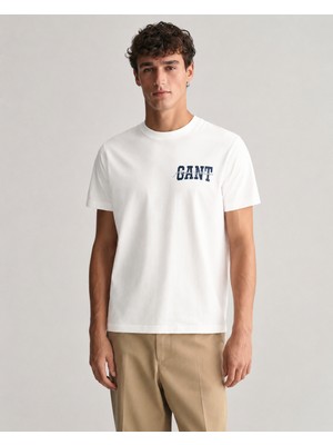 Gant Saf Pamuk Regular Fit Bisiklet Yaka Erkek Tişört 433.L Beyaz