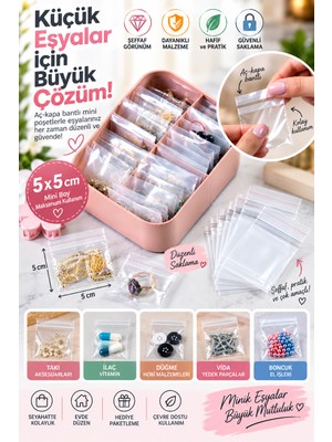 Palpak 5x5 cm Aç-Kapa Bantlı Mini Şeffaf Poşet  100 Adet