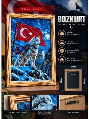 Miina Aksesuar 🐺 Türk Bayrağı ve Bozkurt Temalı Ahşap Dekoratif Tablo