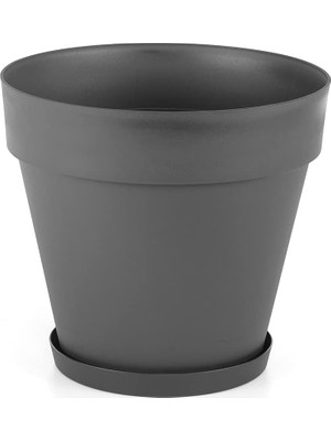 Serinova YS08 Yalı Saksı Drenaj Aparatlı Tabaklı Dekoratif Saksı 55CM, 76 Litre Antrasit