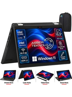 Lenovo Thinkpad L13 Yoga Intel Core Ultra 7 165U 32GB 2tb SSD 13.3" Wuxga IPS Dokunmatik+Kalem Windows 11 Pro Notebook ve Asbertech Çanta