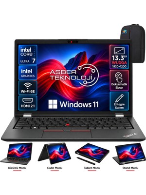 Lenovo Thinkpad L13 Yoga Intel Core Ultra 7 165U 32GB 1tb SSD 13.3" Wuxga IPS Dokunmatik+Kalem W11 Pro Notebook ve Asbertech Çanta