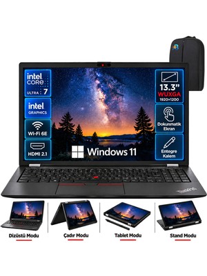 Lenovo Thinkpad L13 Yoga Intel Core Ultra 7 165U 32GB 2tb SSD 13.3" Wuxga IPS Dokunmatik+Kalem Win 11 Pro Notebook ve Asbertech Çanta