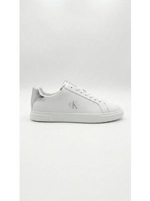 Calvin Klein Kadın Low Pro Cups Laceup Lth Met Sneaker Bağcıklı Deri Görünümlü Sade Günlük Rahat Düz Taban HW0HW02846