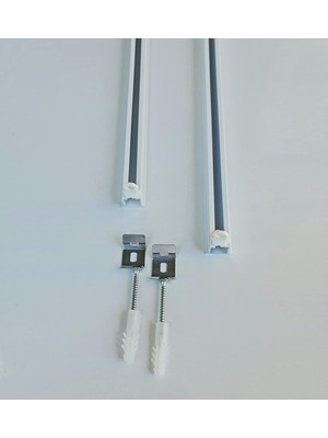 Tek Kanallı Beyaz Alüminyum Ray (Tekli Korniş) + Metal Portray (290 Cm)