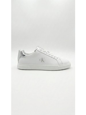Calvin Klein Kadın Low Pro Cups Laceup Lth Met Sneaker Bağcıklı Deri Görünümlü Sade Günlük Rahat Düz Taban HW0HW02846