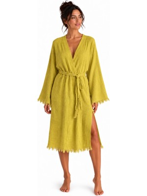 Mulberry Bohemia Müslin Kimono Bornoz – Püskül Detaylı Yırtmaçlı Spa & Plaj Kimonosu