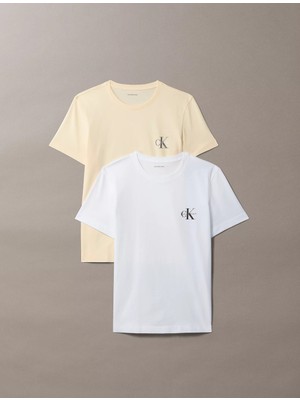 Calvin Klein Kadın Krem Calvin Klein Monologo Cn 2 Pack T, Tgy Kadın Krem T-Shirt