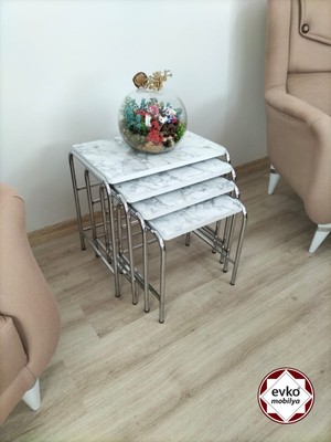 Evko Mobilya Buket Sehpa, 4'lü Zigon Sehpa, Servis Sehpası, Iç Içe Geçen Sehpa, Ahşap Sehpa, Dikdörtgen Sehpa