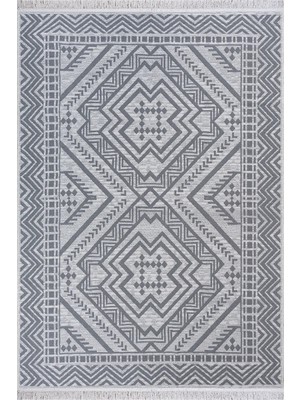 Saraz Halı Bohem Touch Serisi Çift Taraflı Dokuma Pamuklu Kilim 1701 Siyah Renkli Modern Desenli