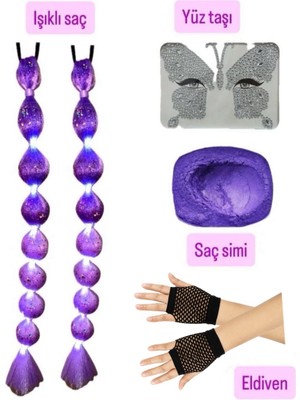 3b Kids Kuromi Kpop Rumi Barbiee Aksesuar Seti Işıklı Saç Mor Saç Seti