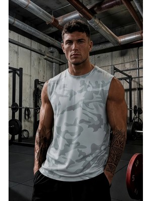 Serablanka Erkek Nem Emici Hızlı Kuruma Atletik Teknik Sporcu Sıfır Kol T-Shirt Gri