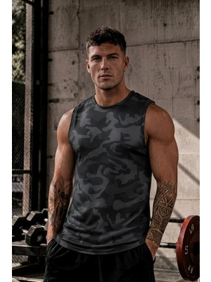 Serablanka Erkek Nem Emici Hızlı Kuruma Atletik Teknik Sporcu Sıfır Kol T-Shirt Siyah