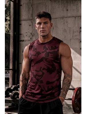 Serablanka Erkek Nem Emici Hızlı Kuruma Atletik Teknik Sporcu Sıfır Kol T-Shirt Bordo