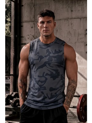 Serablanka Erkek Nem Emici Hızlı Kuruma Atletik Teknik Sporcu Sıfır Kol T-Shirt Füme