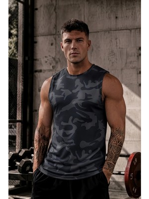 Serablanka Erkek Nem Emici Hızlı Kuruma Atletik Teknik Sporcu Sıfır Kol T-Shirt Lacivert