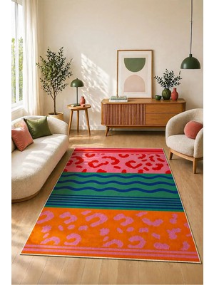 Decomia Home Dijital Kaymaz Yıkanabilir Renkli Çiçek Desenli Salon Halısı Mutfak Halısı Koridor Halısı Yolluk