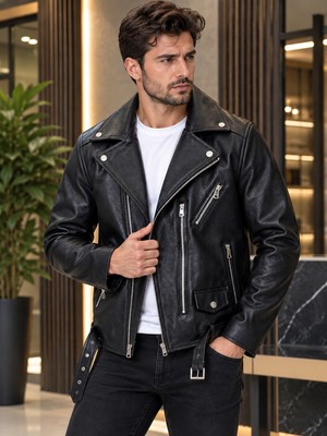 Suit Aydın Erkek Siyah Spor Deri Mont