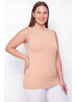 Arma Yıldız Kadın Büyük Beden Balıkçı Yaka Kolsuz Body Ten