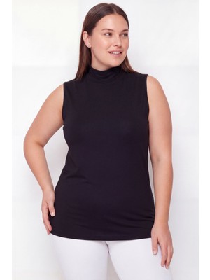 Arma Yıldız Kadın Büyük Beden Balıkçı Yaka Kolsuz Body Siyah 3'lü Paket
