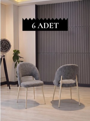 JoyMassa Ay Sandalye 6 Adet - Kalve Kumaş / Krem Ayak