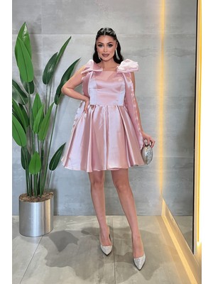 Giyimmasalı Organze Saten Kumaş Prenses Mini Elbise - PEMBE-GYM-1-203