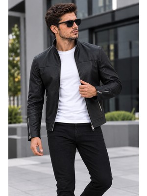 Suit Aydın Erkek Siyah Spor Deri Mont